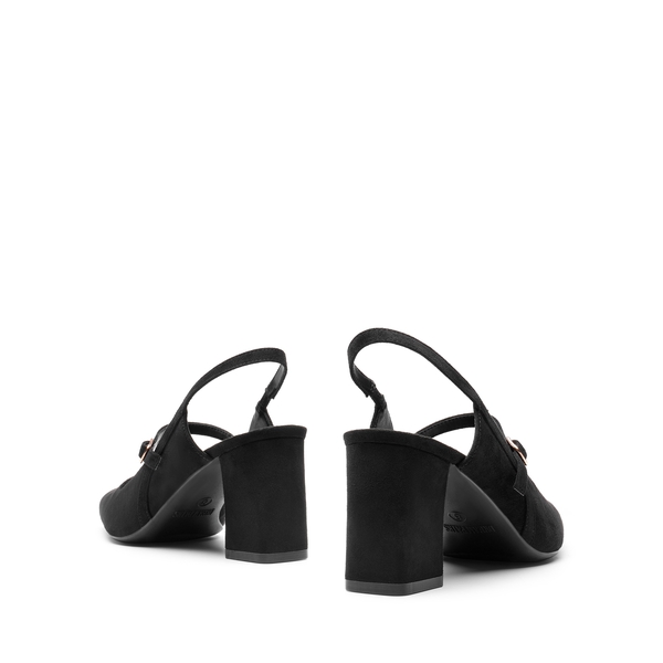 Mary Jane Slingback Chunky Heel Pumps - BLACK SUEDE - 3